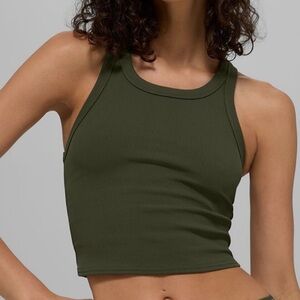 🆕 ALO Yoga Green Olive Goddess Ribbed Tank Top • Sz L